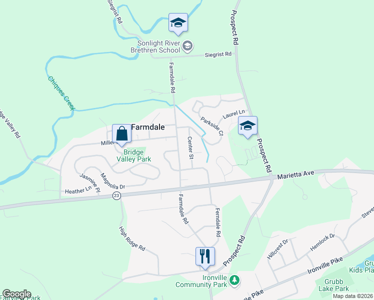 map of restaurants, bars, coffee shops, grocery stores, and more near 873 Farmdale Road in Mount Joy