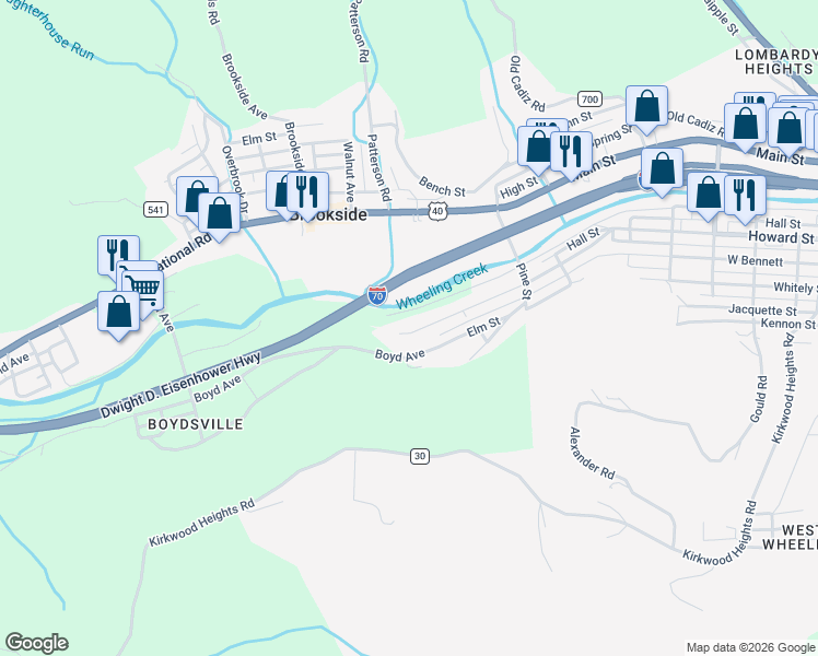 map of restaurants, bars, coffee shops, grocery stores, and more near 1125 Minellen Drive in Bridgeport