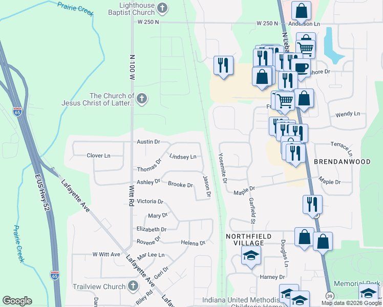 map of restaurants, bars, coffee shops, grocery stores, and more near 1212 Ashley Drive in Lebanon