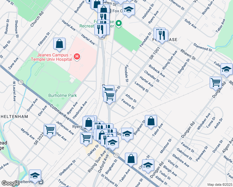map of restaurants, bars, coffee shops, grocery stores, and more near 7533 Watson Street in Philadelphia