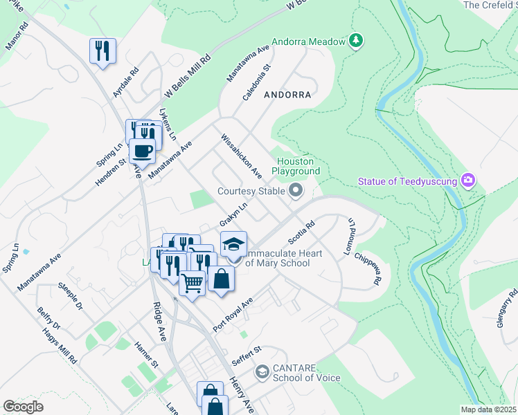 map of restaurants, bars, coffee shops, grocery stores, and more near 8614 Sagamore Road in Philadelphia