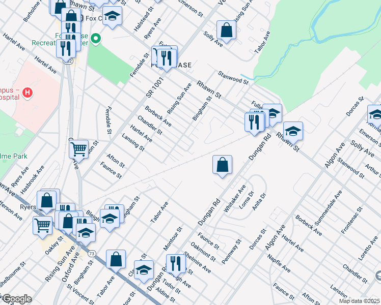 map of restaurants, bars, coffee shops, grocery stores, and more near 7839 Lawndale Avenue in Philadelphia