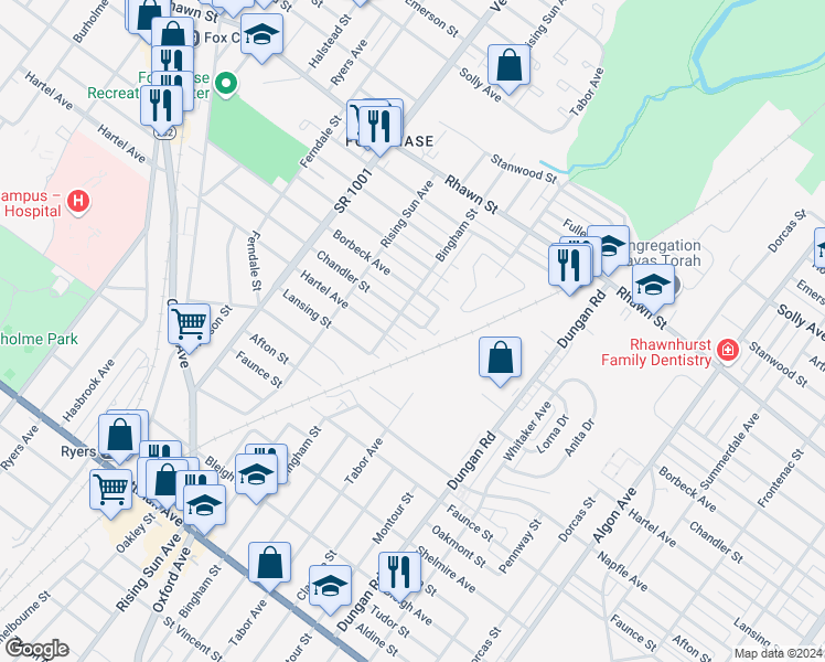 map of restaurants, bars, coffee shops, grocery stores, and more near 1112 Chandler Street in Philadelphia