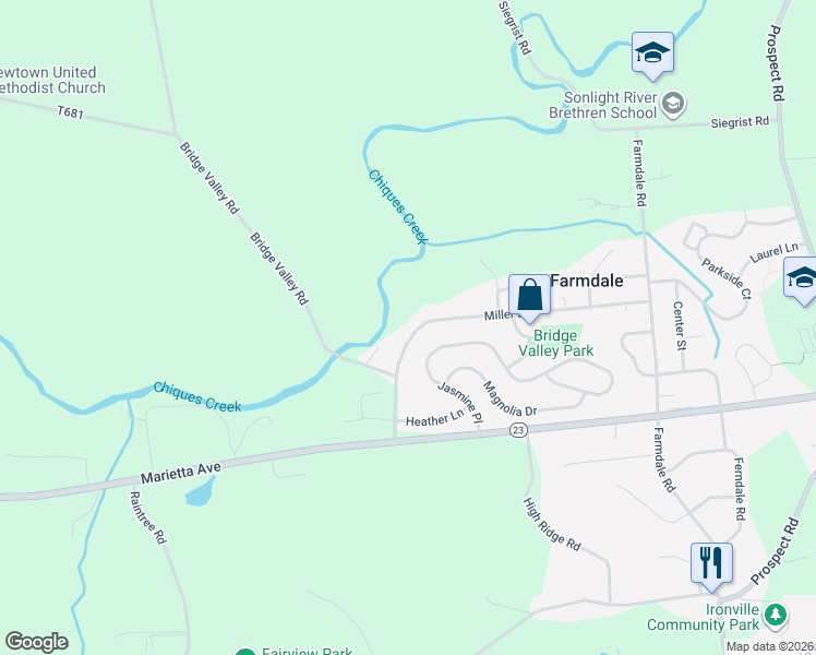 map of restaurants, bars, coffee shops, grocery stores, and more near 4557 Miller Drive in Mount Joy