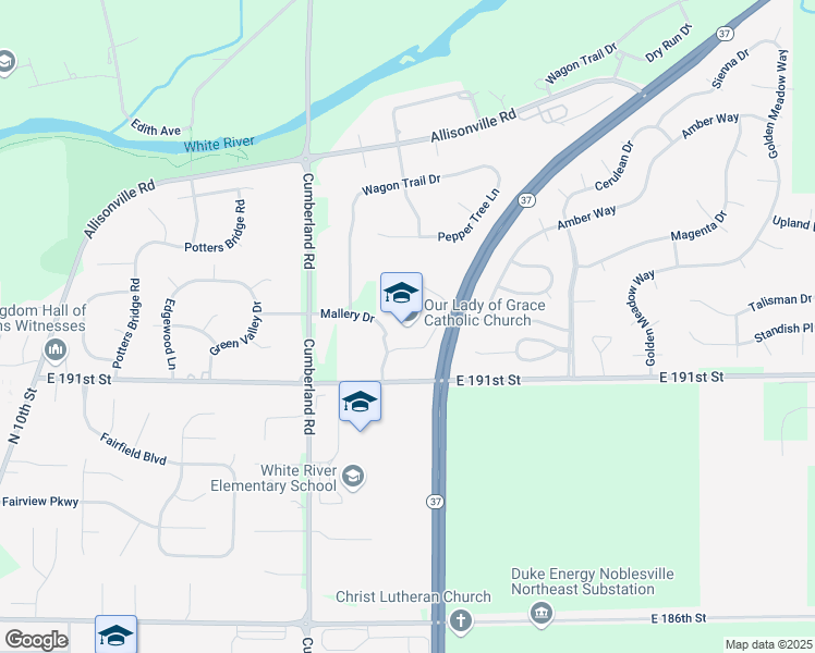 map of restaurants, bars, coffee shops, grocery stores, and more near 9900 East 191st Street in Noblesville
