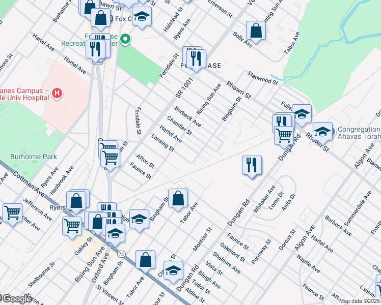 map of restaurants, bars, coffee shops, grocery stores, and more near 1024 Hartel Avenue in Philadelphia