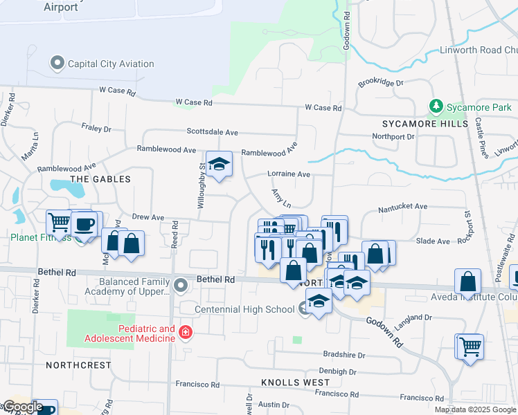 map of restaurants, bars, coffee shops, grocery stores, and more near 1590 Slade Avenue in Columbus