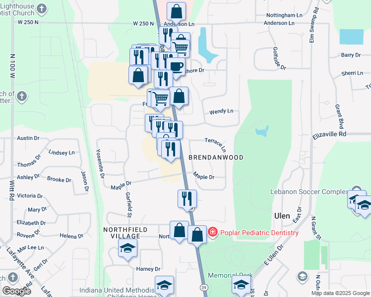 map of restaurants, bars, coffee shops, grocery stores, and more near 300 Terrace Lane in Lebanon