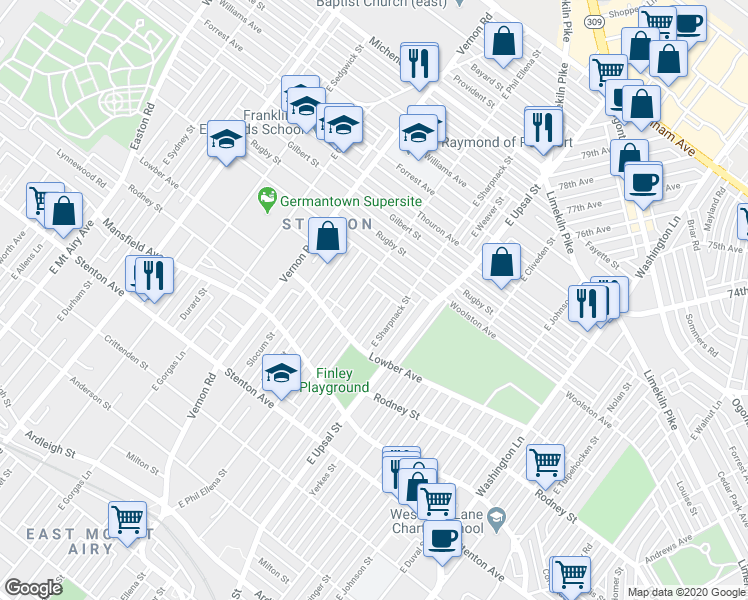 map of restaurants, bars, coffee shops, grocery stores, and more near 1159 East Hortter Street in Philadelphia