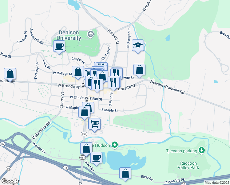 map of restaurants, bars, coffee shops, grocery stores, and more near 116 Ohio 661 in Granville