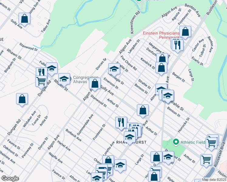 map of restaurants, bars, coffee shops, grocery stores, and more near 1705 Solly Avenue in Philadelphia