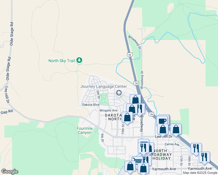 map of restaurants, bars, coffee shops, grocery stores, and more near 630 Terrace Avenue in Boulder