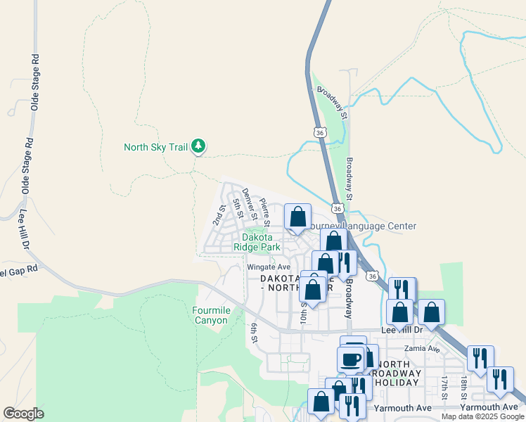 map of restaurants, bars, coffee shops, grocery stores, and more near 5259 Pierre Street in Boulder