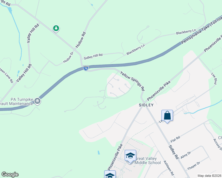 map of restaurants, bars, coffee shops, grocery stores, and more near 111 Stratford Court in Malvern