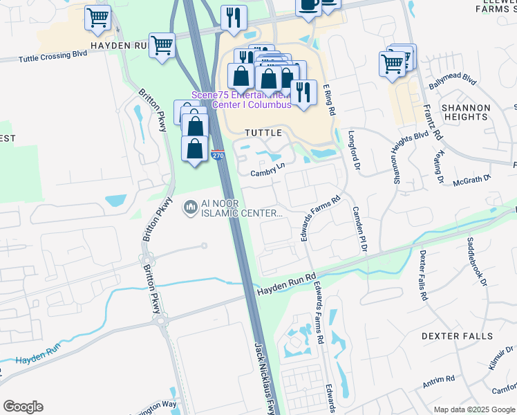 map of restaurants, bars, coffee shops, grocery stores, and more near 4200 Bradhurst Drive in Dublin