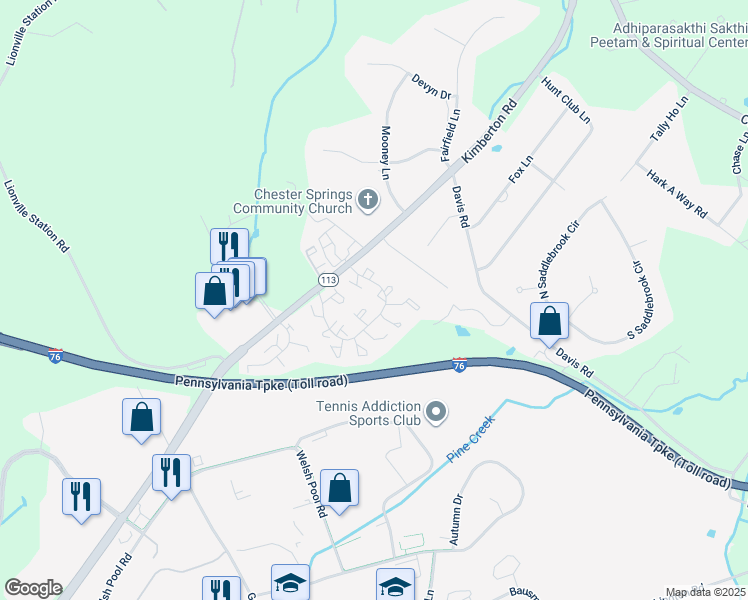 map of restaurants, bars, coffee shops, grocery stores, and more near 4506 Adams Court in Chester Springs