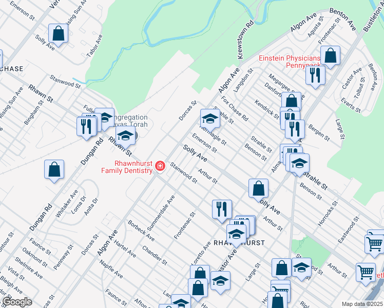 map of restaurants, bars, coffee shops, grocery stores, and more near 8131 Langdon Street in Philadelphia