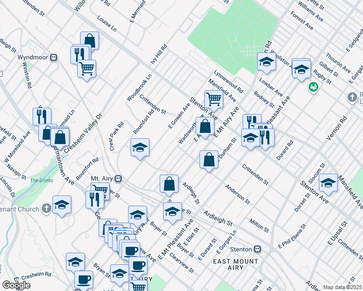 map of restaurants, bars, coffee shops, grocery stores, and more near 502 Wadsworth Avenue in Philadelphia