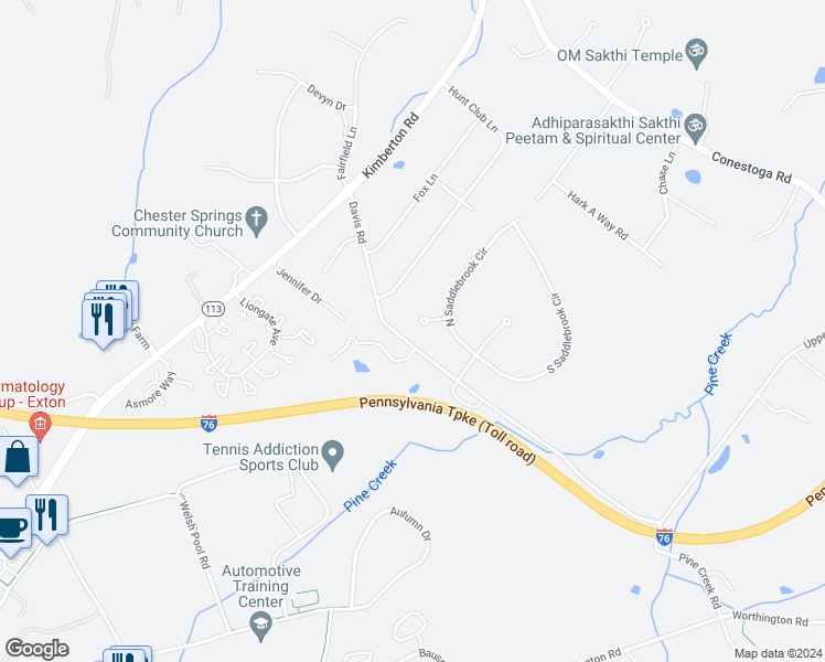 map of restaurants, bars, coffee shops, grocery stores, and more near 505 Pickering Circle in Chester Springs