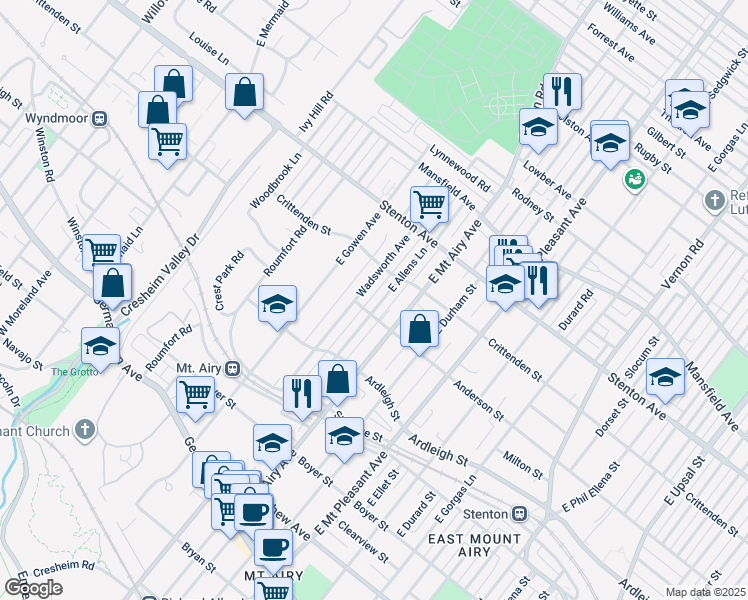 map of restaurants, bars, coffee shops, grocery stores, and more near 509 East Allens Lane in Philadelphia