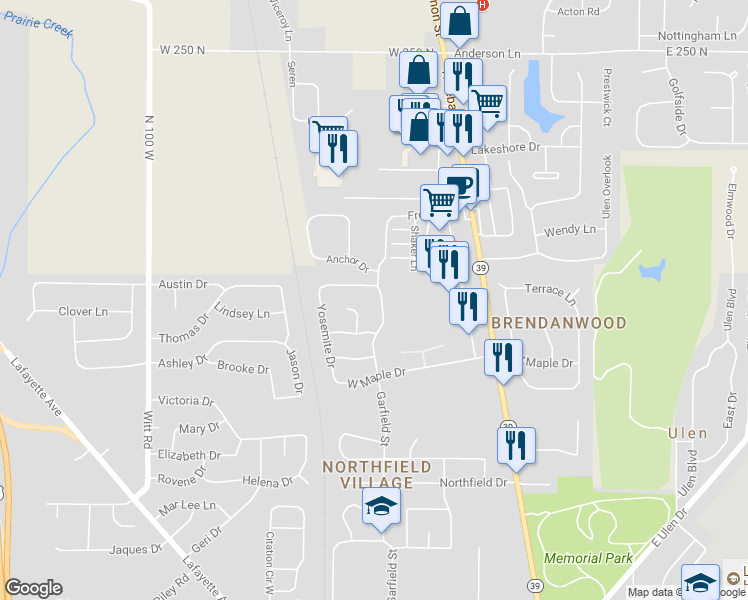 map of restaurants, bars, coffee shops, grocery stores, and more near 2124 Garfield Street in Lebanon