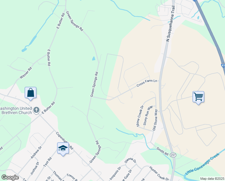 map of restaurants, bars, coffee shops, grocery stores, and more near 225 Cross Farm Lane in York
