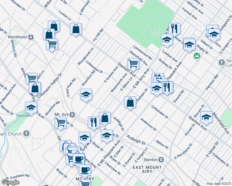 map of restaurants, bars, coffee shops, grocery stores, and more near 509 East Allens Lane in Philadelphia
