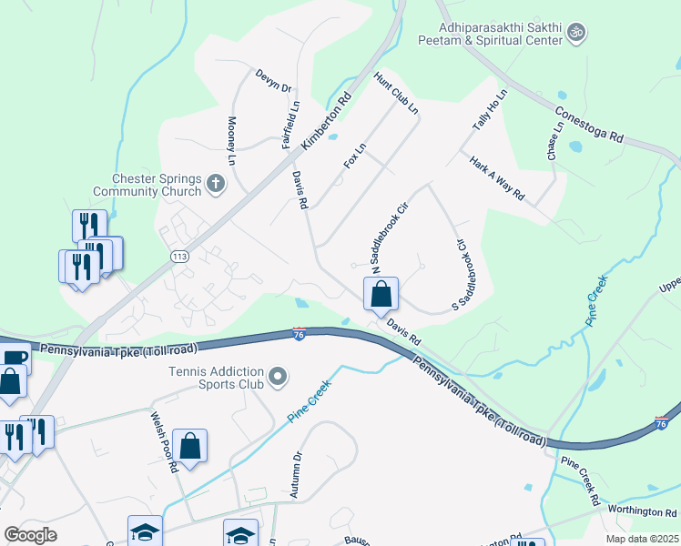 map of restaurants, bars, coffee shops, grocery stores, and more near 505 Pickering Circle in Chester Springs