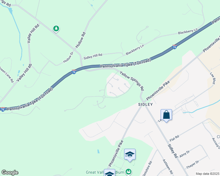 map of restaurants, bars, coffee shops, grocery stores, and more near 111 Stratford Court in Malvern