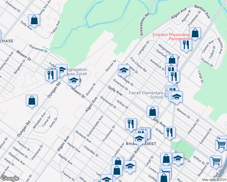 map of restaurants, bars, coffee shops, grocery stores, and more near 1617 Solly Avenue in Philadelphia