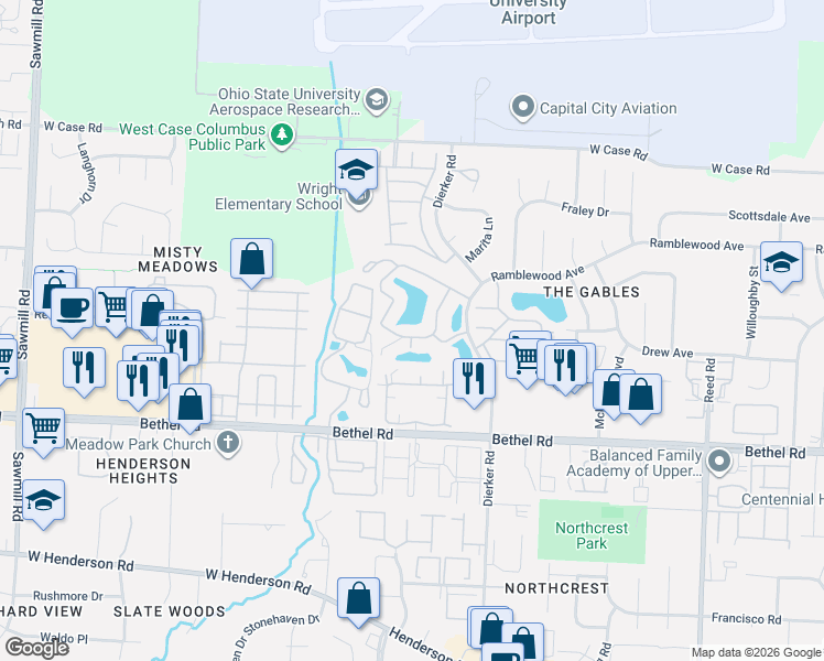 map of restaurants, bars, coffee shops, grocery stores, and more near 5487 Bermuda Bay Drive in Columbus