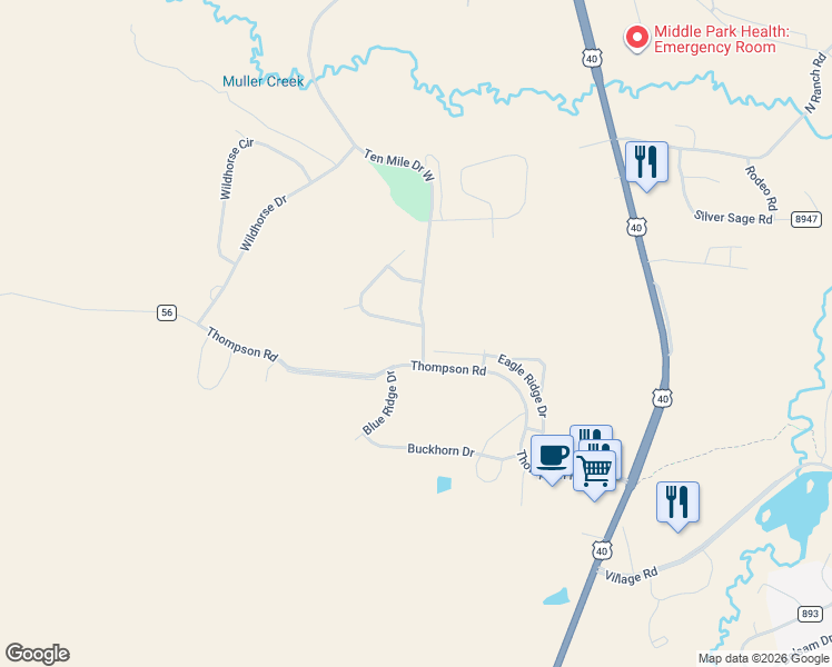 map of restaurants, bars, coffee shops, grocery stores, and more near 1771 Mountain Sky Lane in Granby