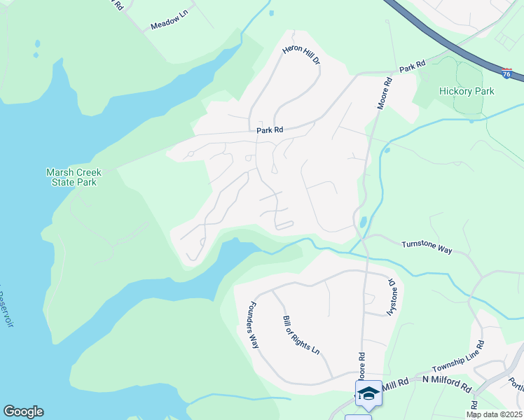 map of restaurants, bars, coffee shops, grocery stores, and more near 18 Blue Heron Lane in Downingtown