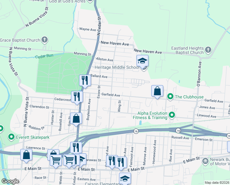 map of restaurants, bars, coffee shops, grocery stores, and more near 433 Ridge Avenue in Newark