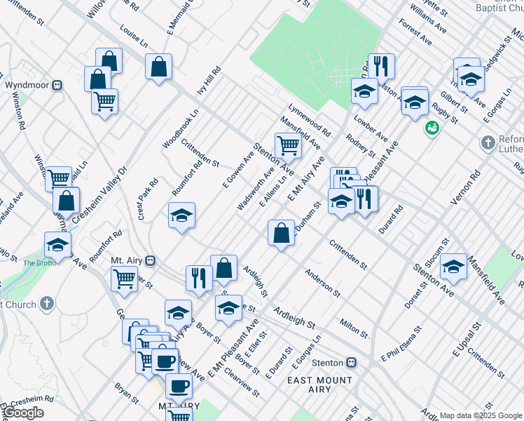 map of restaurants, bars, coffee shops, grocery stores, and more near 518 East Allens Lane in Philadelphia