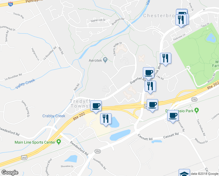 map of restaurants, bars, coffee shops, grocery stores, and more near 1200 Morris Drive in Wayne