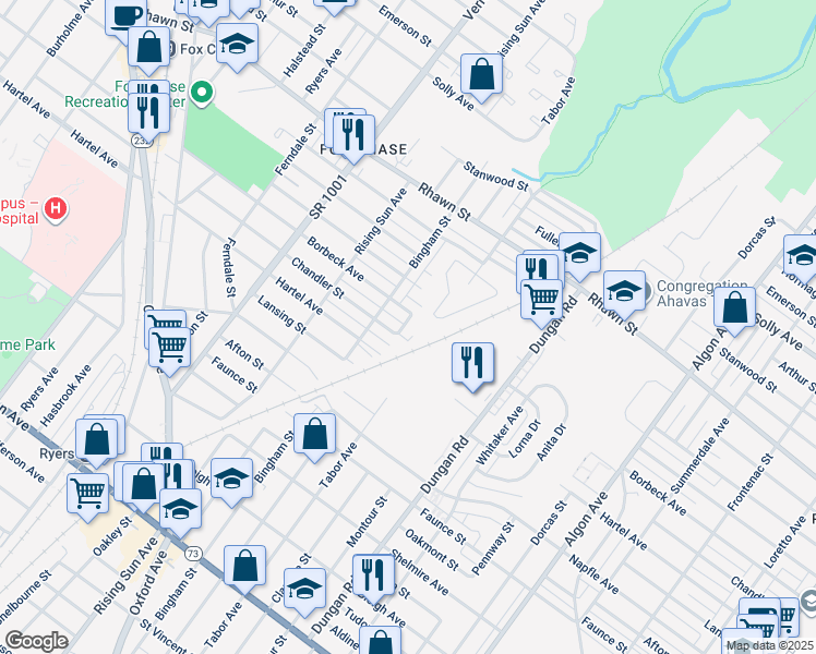 map of restaurants, bars, coffee shops, grocery stores, and more near 7853 Lawndale Avenue in Philadelphia