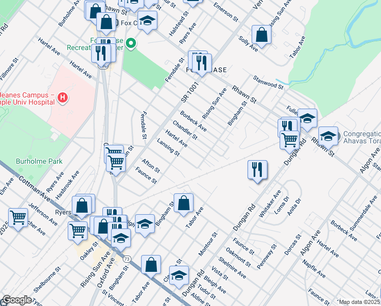 map of restaurants, bars, coffee shops, grocery stores, and more near 1012 Hartel Avenue in Philadelphia