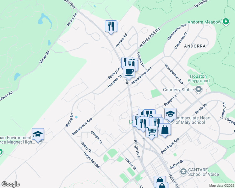 map of restaurants, bars, coffee shops, grocery stores, and more near 746 Manatawna Avenue in Philadelphia