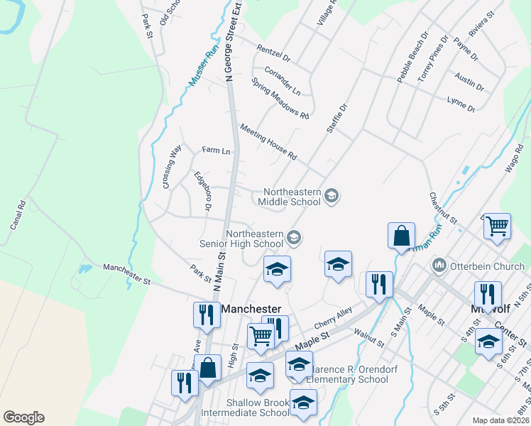 map of restaurants, bars, coffee shops, grocery stores, and more near 21 Malvern Drive in Manchester