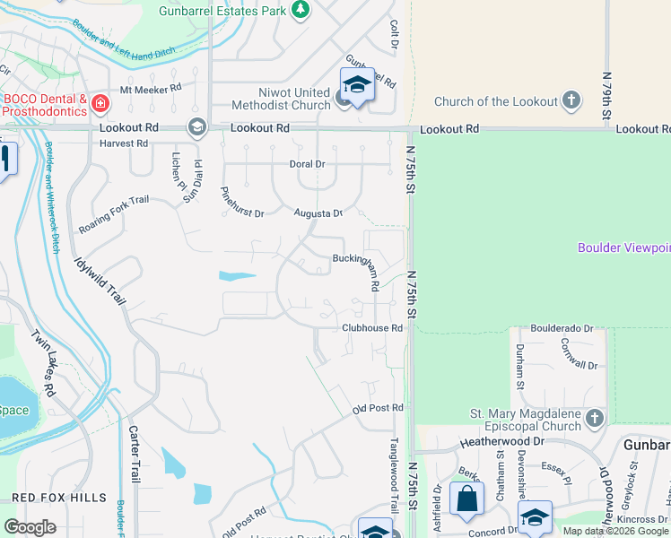 map of restaurants, bars, coffee shops, grocery stores, and more near 7393 Poston Way in Boulder