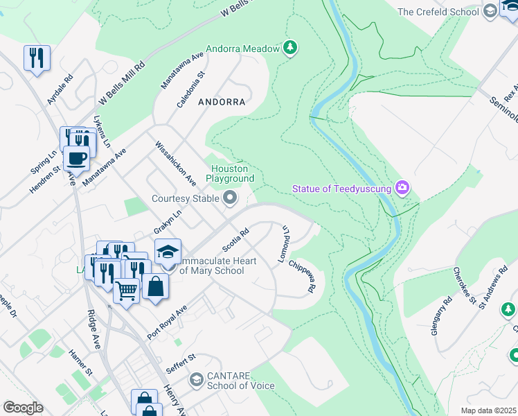 map of restaurants, bars, coffee shops, grocery stores, and more near 910 East Cathedral Road in Philadelphia