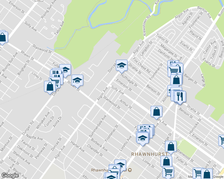 map of restaurants, bars, coffee shops, grocery stores, and more near 8126 Langdon Street in Philadelphia