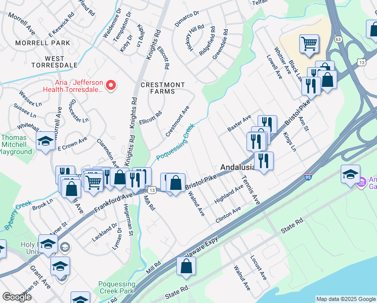 map of restaurants, bars, coffee shops, grocery stores, and more near 1104 Colonial Avenue in Andalusia