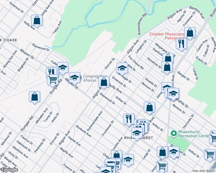 map of restaurants, bars, coffee shops, grocery stores, and more near 8126 Langdon Street in Philadelphia