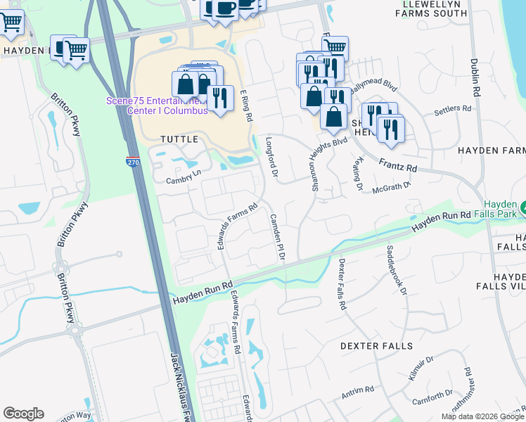 map of restaurants, bars, coffee shops, grocery stores, and more near 5617 Donnally Court in Dublin