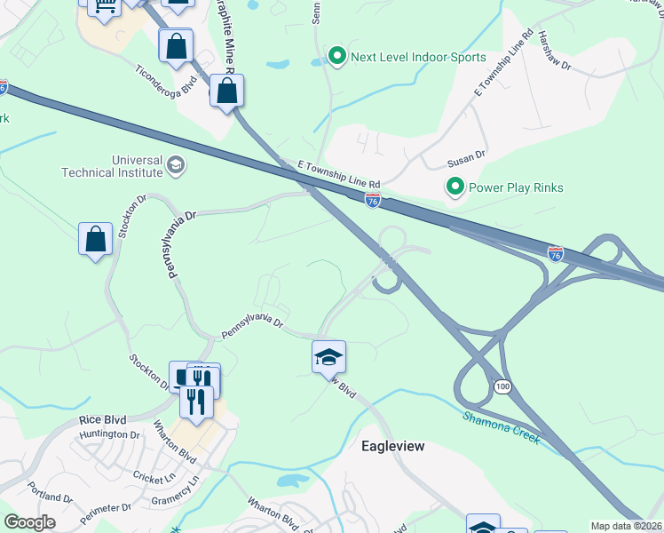 map of restaurants, bars, coffee shops, grocery stores, and more near 747 Constitution Drive in Exton
