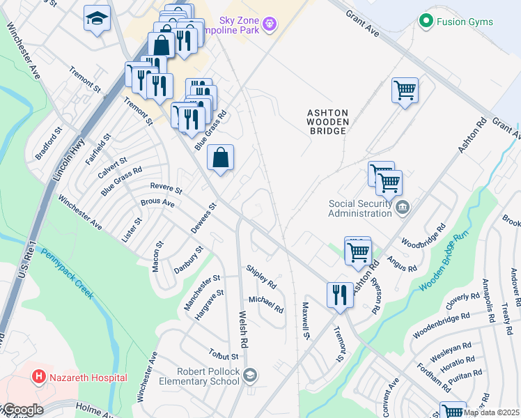 map of restaurants, bars, coffee shops, grocery stores, and more near 2661 Willits Road in Philadelphia