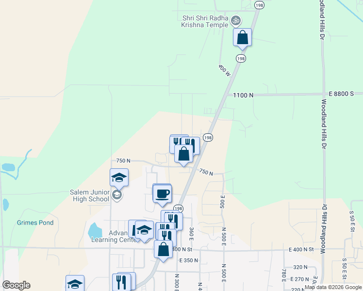 map of restaurants, bars, coffee shops, grocery stores, and more near 795 Highway 198 in Salem
