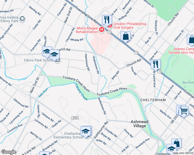 map of restaurants, bars, coffee shops, grocery stores, and more near 8014 Jenkintown Road in Montgomery County
